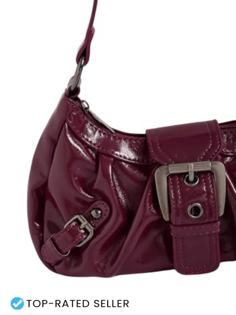 Faux Leather Crescent Shoulder Bag Y2k Mini Purse Goth Vintage Hobo